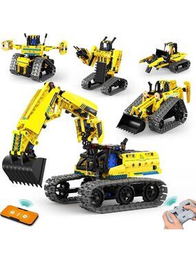 5-in-1 STEM Building Block Kit | RC Robot Excavator Toy for Ages 8-13